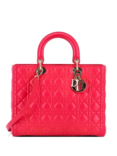 Pre-owned Dior Lady  Bag Cannage Quilt Lambskin Large Tote Bag In Pink