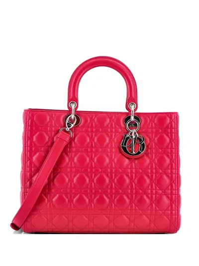 Pre-owned Dior Lady  Bag Cannage Quilt Lambskin Large Tote Bag In Pink