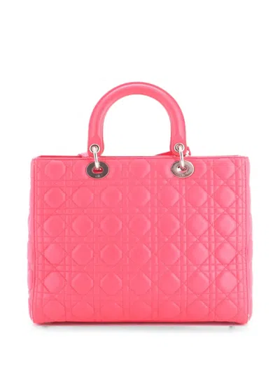Pre-owned Dior Lady  Bag Cannage Quilt Lambskin Large Tote Bag In Pink
