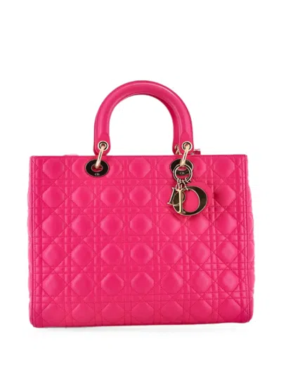 Pre-owned Dior Lady  Bag Cannage Quilt Lambskin Large Tote Bag In Pink