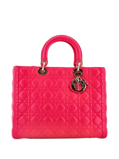 Pre-owned Dior Lady  Bag Cannage Quilt Lambskin Large Tote Bag In Pink