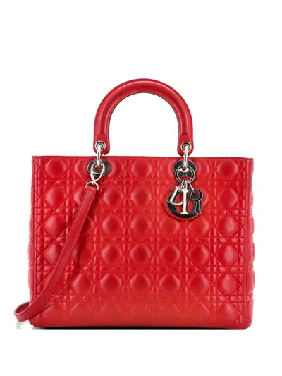 Pre-owned Dior Lady  Bag Cannage Quilt Lambskin Large Tote Bag In Red