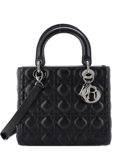Pre-owned Dior Lady  Bag Cannage Quilt Lambskin Medium Satchel In Black