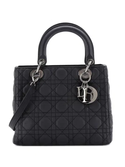 Pre-owned Dior Lady  Bag Cannage Quilt Lambskin Medium Satchel In Black
