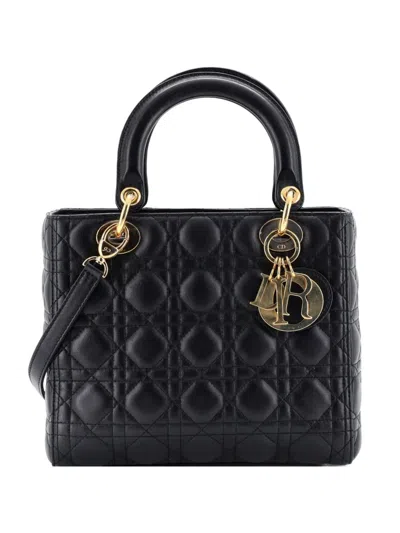Pre-owned Dior Lady  Bag Cannage Quilt Lambskin Medium Satchel In Black