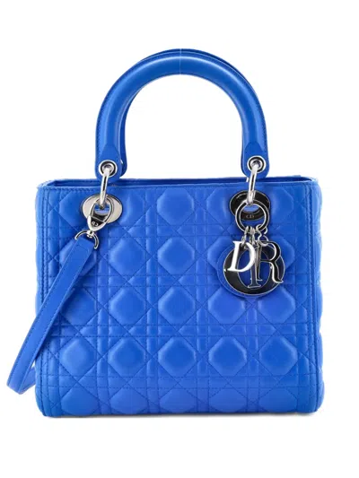 Pre-owned Dior Lady  Bag Cannage Quilt Lambskin Medium Satchel In Blue