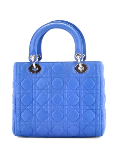 Pre-owned Dior Lady  Bag Cannage Quilt Lambskin Medium Satchel In Blue