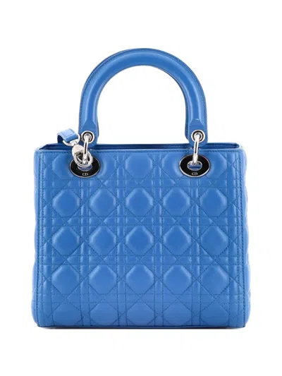 Pre-owned Dior Lady  Bag Cannage Quilt Lambskin Medium Satchel In Blue