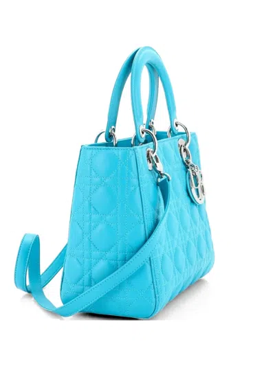 Pre-owned Dior Lady  Bag Cannage Quilt Lambskin Medium Satchel In Blue
