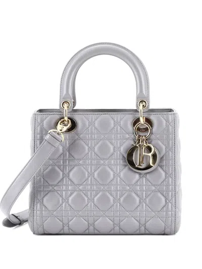 Pre-owned Dior Lady  Bag Cannage Quilt Lambskin Medium Satchel In Gray