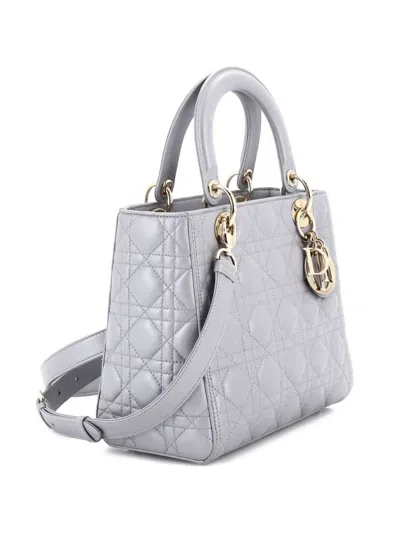 Pre-owned Dior Lady  Bag Cannage Quilt Lambskin Medium Satchel In Gray