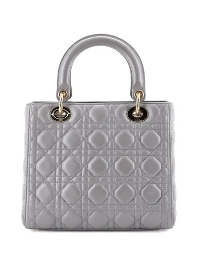 Pre-owned Dior Lady  Bag Cannage Quilt Lambskin Medium Satchel In Gray