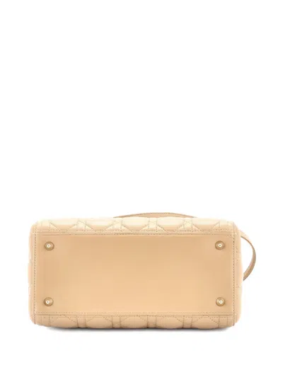 Pre-owned Dior Lady  Bag Cannage Quilt Lambskin Medium Satchel In Neutral