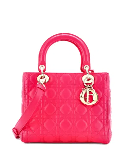 Pre-owned Dior Lady  Bag Cannage Quilt Lambskin Medium Satchel In Pink