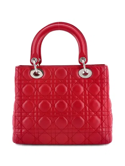 Pre-owned Dior Lady  Bag Cannage Quilt Lambskin Medium Satchel In Pink