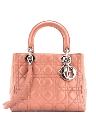 Pre-owned Dior Lady  Bag Cannage Quilt Lambskin Medium Satchel In Pink