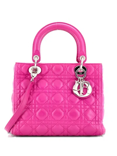 Pre-owned Dior Lady  Bag Cannage Quilt Lambskin Medium Satchel In Pink