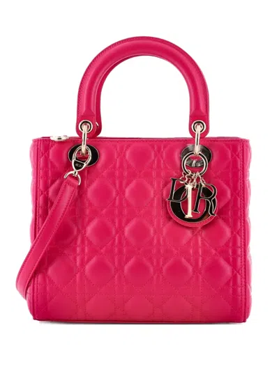 Pre-owned Dior Lady  Bag Cannage Quilt Lambskin Medium Satchel In Pink