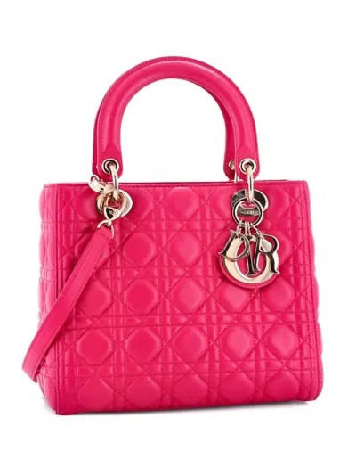 Pre-owned Dior Lady  Bag Cannage Quilt Lambskin Medium Satchel In Pink