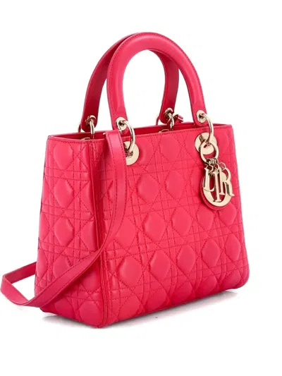 Pre-owned Dior Lady  Bag Cannage Quilt Lambskin Medium Satchel In Pink