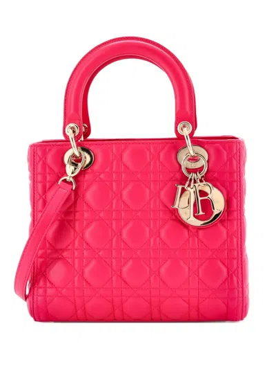 Pre-owned Dior Lady  Bag Cannage Quilt Lambskin Medium Satchel In Pink