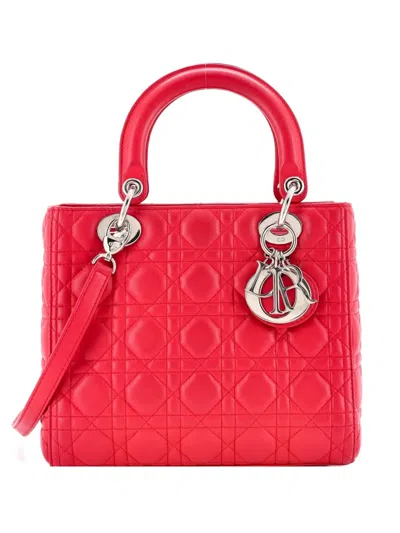 Pre-owned Dior Lady  Bag Cannage Quilt Lambskin Medium Satchel In Pink