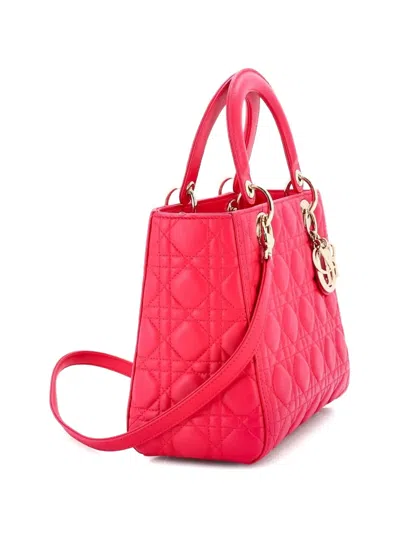 Pre-owned Dior Lady  Bag Cannage Quilt Lambskin Medium Satchel In Pink