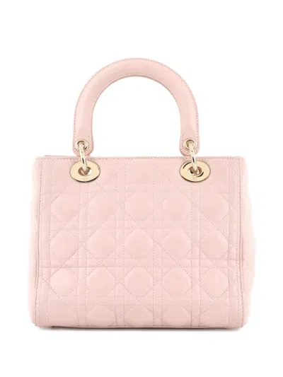 Pre-owned Dior Lady  Bag Cannage Quilt Lambskin Medium Satchel In Pink