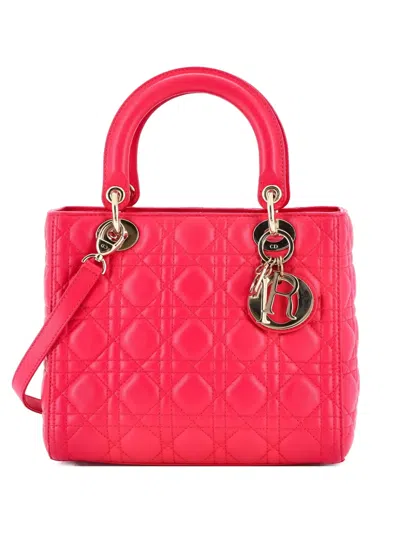 Pre-owned Dior Lady  Bag Cannage Quilt Lambskin Medium Satchel In Pink