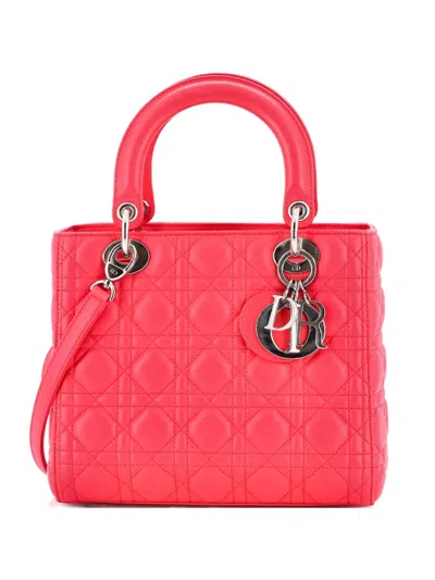 Pre-owned Dior Lady  Bag Cannage Quilt Lambskin Medium Satchel In Pink