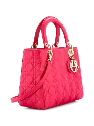 Pre-owned Dior Lady  Bag Cannage Quilt Lambskin Medium Satchel In Pink