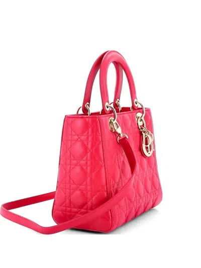 Pre-owned Dior Lady  Bag Cannage Quilt Lambskin Medium Satchel In Pink