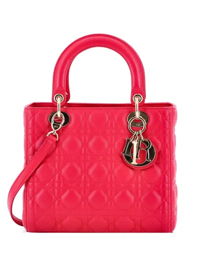 Pre-owned Dior Lady  Bag Cannage Quilt Lambskin Medium Satchel In Pink
