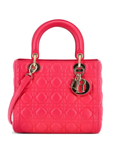 Pre-owned Dior Lady  Bag Cannage Quilt Lambskin Medium Satchel In Pink
