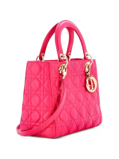 Pre-owned Dior Lady  Bag Cannage Quilt Lambskin Medium Satchel In Pink
