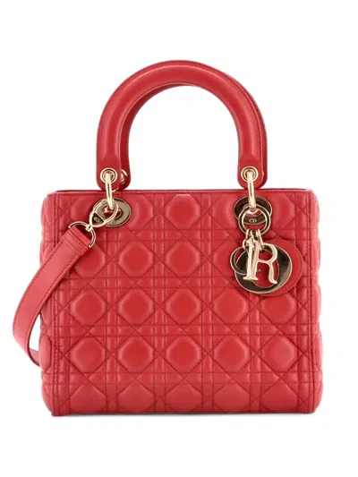 Pre-owned Dior Lady  Bag Cannage Quilt Lambskin Medium Satchel In Pink