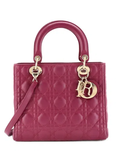 Pre-owned Dior Lady  Bag Cannage Quilt Lambskin Medium Satchel In Purple