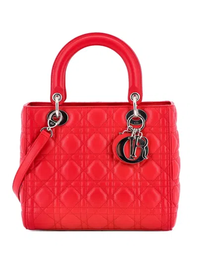 Pre-owned Dior Lady  Bag Cannage Quilt Lambskin Medium Satchel In Red