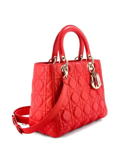 Pre-owned Dior Lady  Bag Cannage Quilt Lambskin Medium Satchel In Red