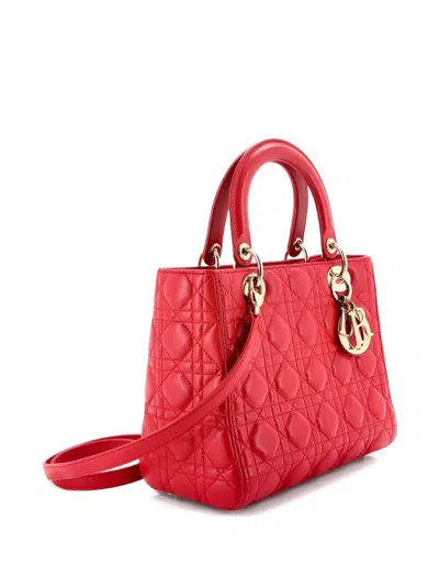Pre-owned Dior Lady  Bag Cannage Quilt Lambskin Medium Satchel In Red