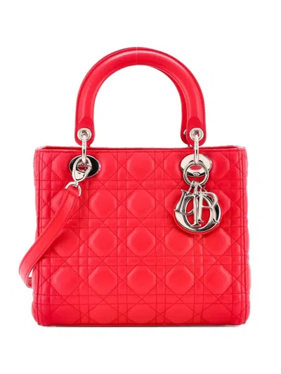 Pre-owned Dior Lady  Bag Cannage Quilt Lambskin Medium Satchel In Red