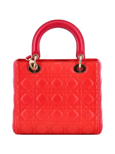 Pre-owned Dior Lady  Bag Cannage Quilt Lambskin Medium Satchel In Red