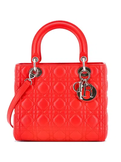 Pre-owned Dior Lady  Bag Cannage Quilt Lambskin Medium Satchel In Red