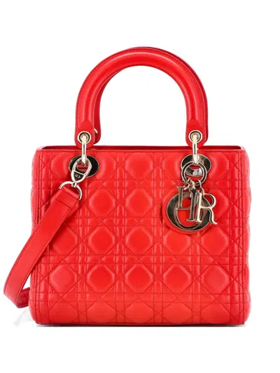 Pre-owned Dior Lady  Bag Cannage Quilt Lambskin Medium Satchel In Red