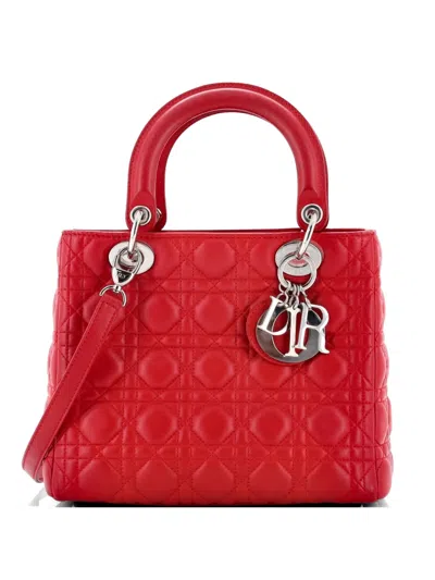 Pre-owned Dior Lady  Bag Cannage Quilt Lambskin Medium Satchel In Red