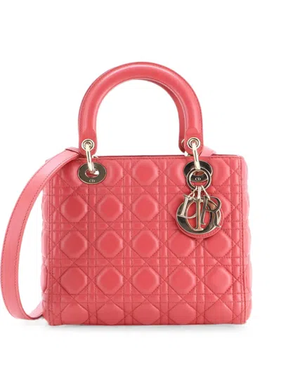 Pre-owned Dior Lady  Bag Cannage Quilt Lambskin Medium Satchel In Red