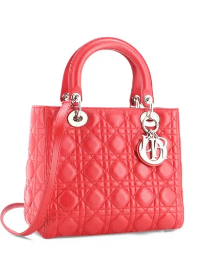 Pre-owned Dior Lady  Bag Cannage Quilt Lambskin Medium Satchel In Red