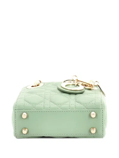 Pre-owned Dior Lady  Bag Cannage Quilt Lambskin Micro Shoulder Bag In Green