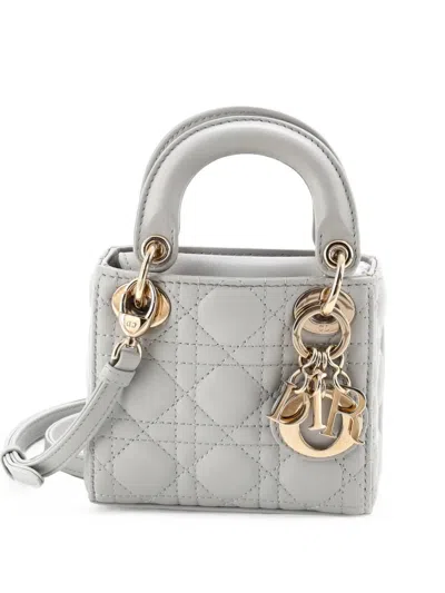 Pre-owned Dior Lady  Bag Cannage Quilt Lambskin Micro Shoulder Bag In Grey