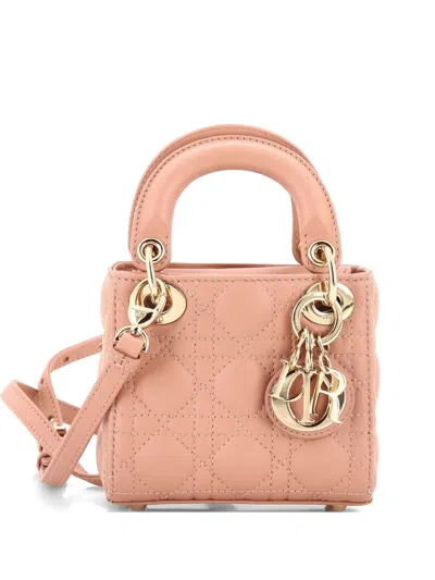 Pre-owned Dior Lady  Bag Cannage Quilt Lambskin Micro Shoulder Bag In Neutral